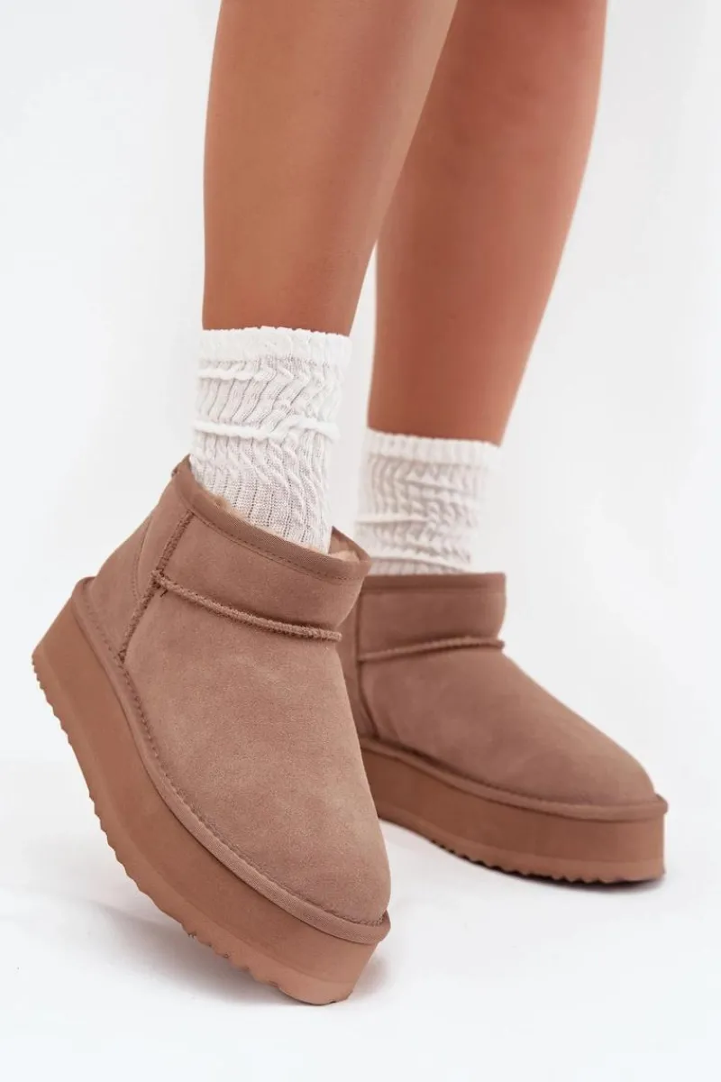 Discount Zamszowe Śniegowce Damskie Na Platformie Vinceza 97962 Beżowe Damskie Śniegowce Damskie