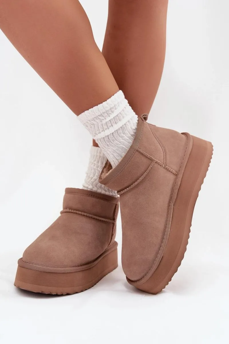 Discount Zamszowe Śniegowce Damskie Na Platformie Vinceza 97962 Beżowe Damskie Śniegowce Damskie