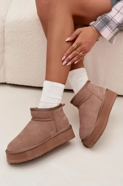 Discount Zamszowe Śniegowce Damskie Na Platformie Vinceza 97962 Beżowe Damskie Śniegowce Damskie