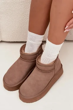 Discount Zamszowe Śniegowce Damskie Na Platformie Vinceza 97962 Beżowe Damskie Śniegowce Damskie