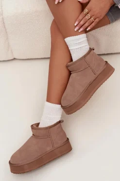 Discount Zamszowe Śniegowce Damskie Na Platformie Vinceza 97962 Beżowe Damskie Śniegowce Damskie