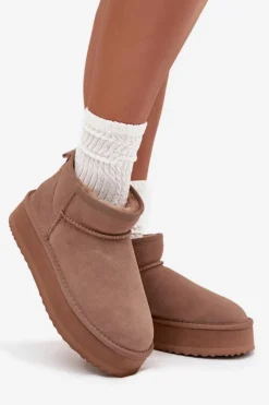 Discount Zamszowe Śniegowce Damskie Na Platformie Vinceza 97962 Beżowe Damskie Śniegowce Damskie