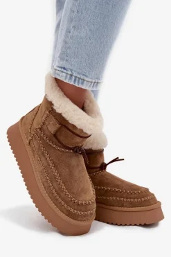 Hot Zamszowe Śniegowce Damskie Z Ozdobnymi Przeszyciami Big Star SS274373 Camel Damskie Śniegowce Damskie