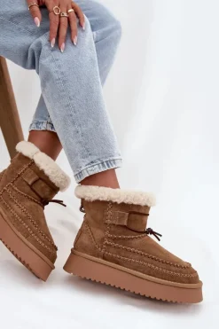 Hot Zamszowe Śniegowce Damskie Z Ozdobnymi Przeszyciami Big Star SS274373 Camel Damskie Śniegowce Damskie