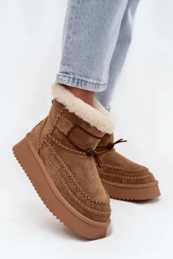 Hot Zamszowe Śniegowce Damskie Z Ozdobnymi Przeszyciami Big Star SS274373 Camel Damskie Śniegowce Damskie