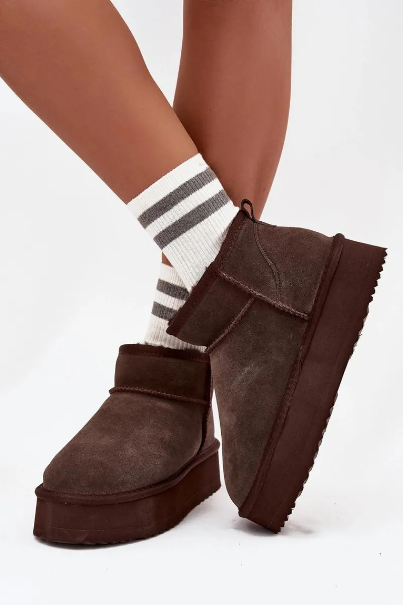 Śniegowce Damskie>Buty damskie Vinceza Zamszowe Śniegowce Damskie Na Platformie Vinceza 97962 Czekoladowe Brązowy