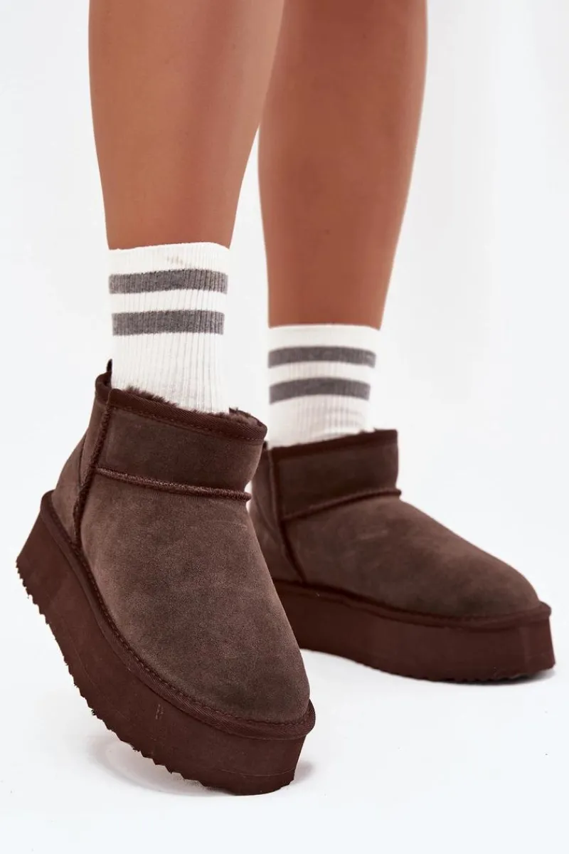 Śniegowce Damskie>Buty damskie Vinceza Zamszowe Śniegowce Damskie Na Platformie Vinceza 97962 Czekoladowe Brązowy