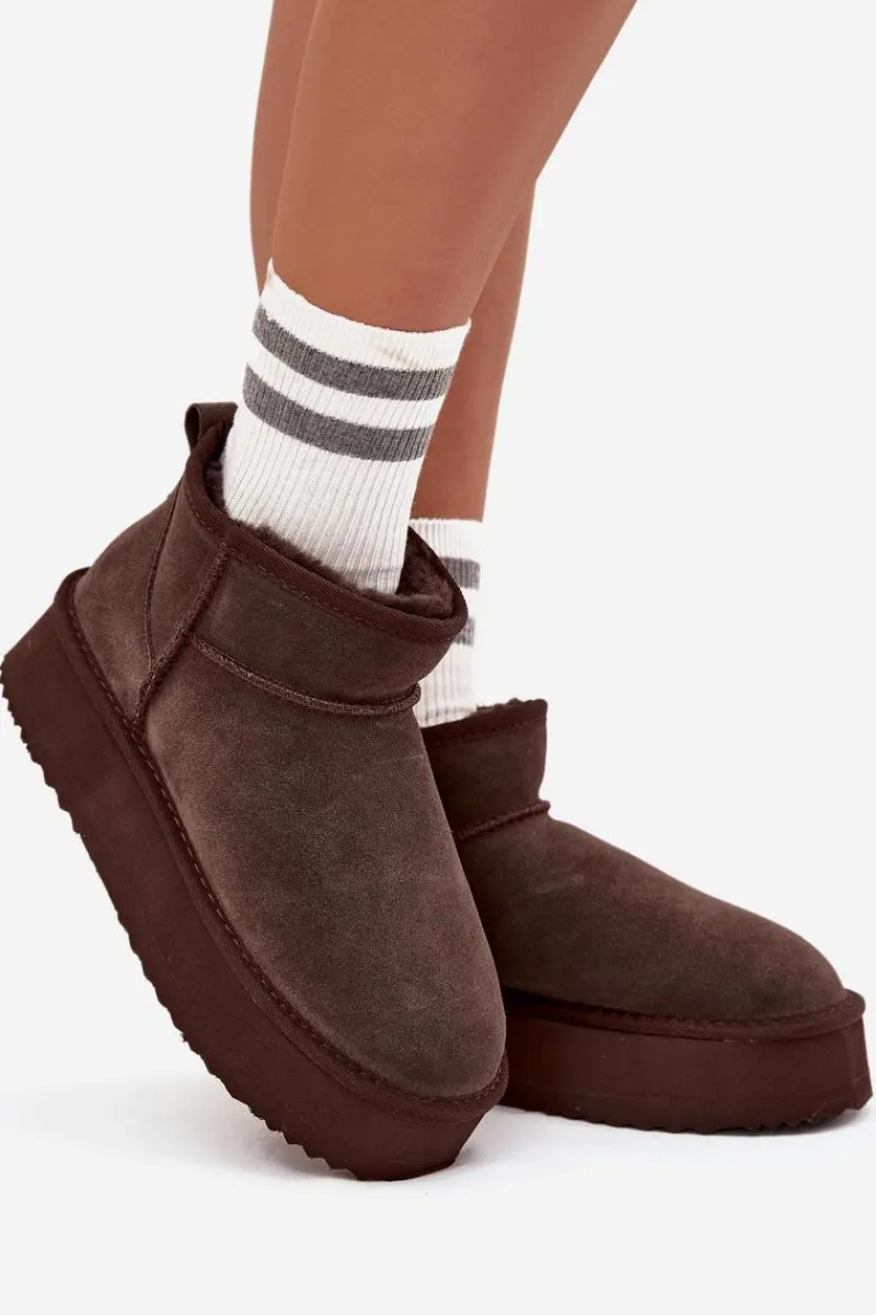 Śniegowce Damskie>Buty damskie Vinceza Zamszowe Śniegowce Damskie Na Platformie Vinceza 97962 Czekoladowe Brązowy