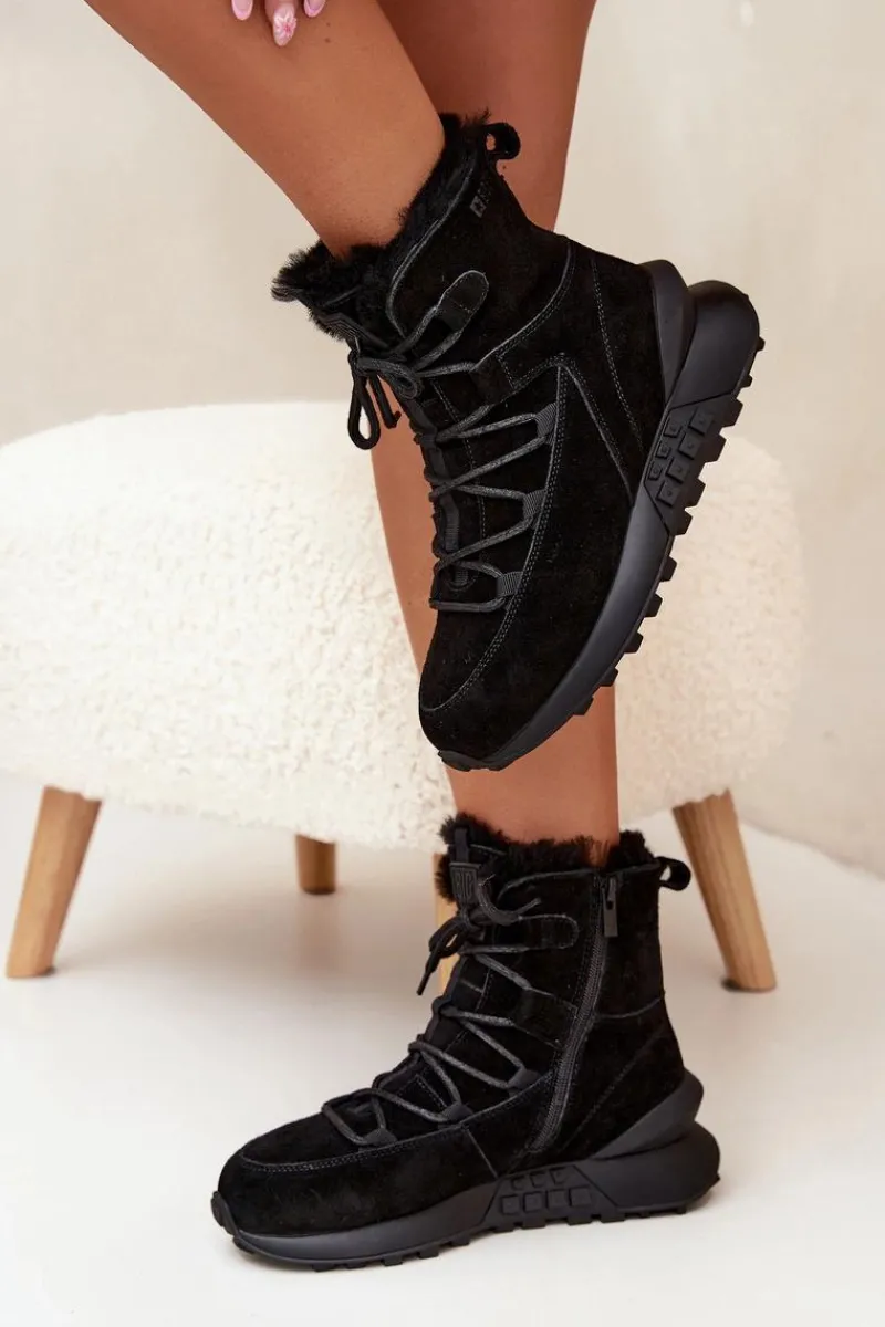 Online Big Star Shoes Zamszowe Śniegowce Damskie Z Futerkiem Big Star SS274319 Czarne Czarny