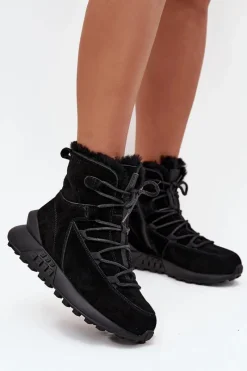 Online Big Star Shoes Zamszowe Śniegowce Damskie Z Futerkiem Big Star SS274319 Czarne Czarny