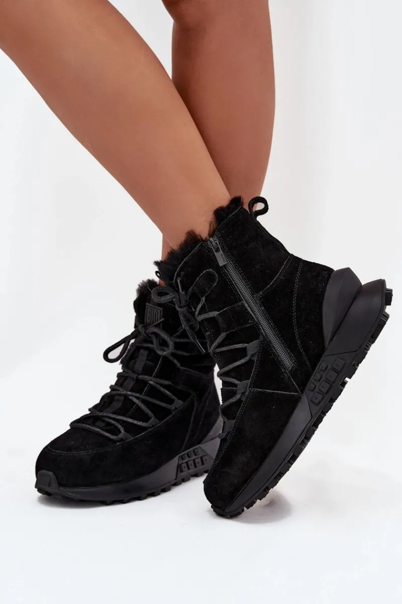 Online Big Star Shoes Zamszowe Śniegowce Damskie Z Futerkiem Big Star SS274319 Czarne Czarny