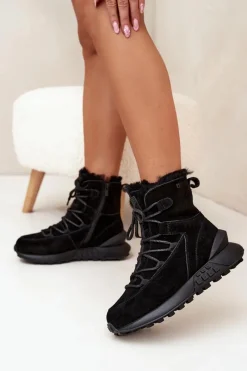 Online Big Star Shoes Zamszowe Śniegowce Damskie Z Futerkiem Big Star SS274319 Czarne Czarny