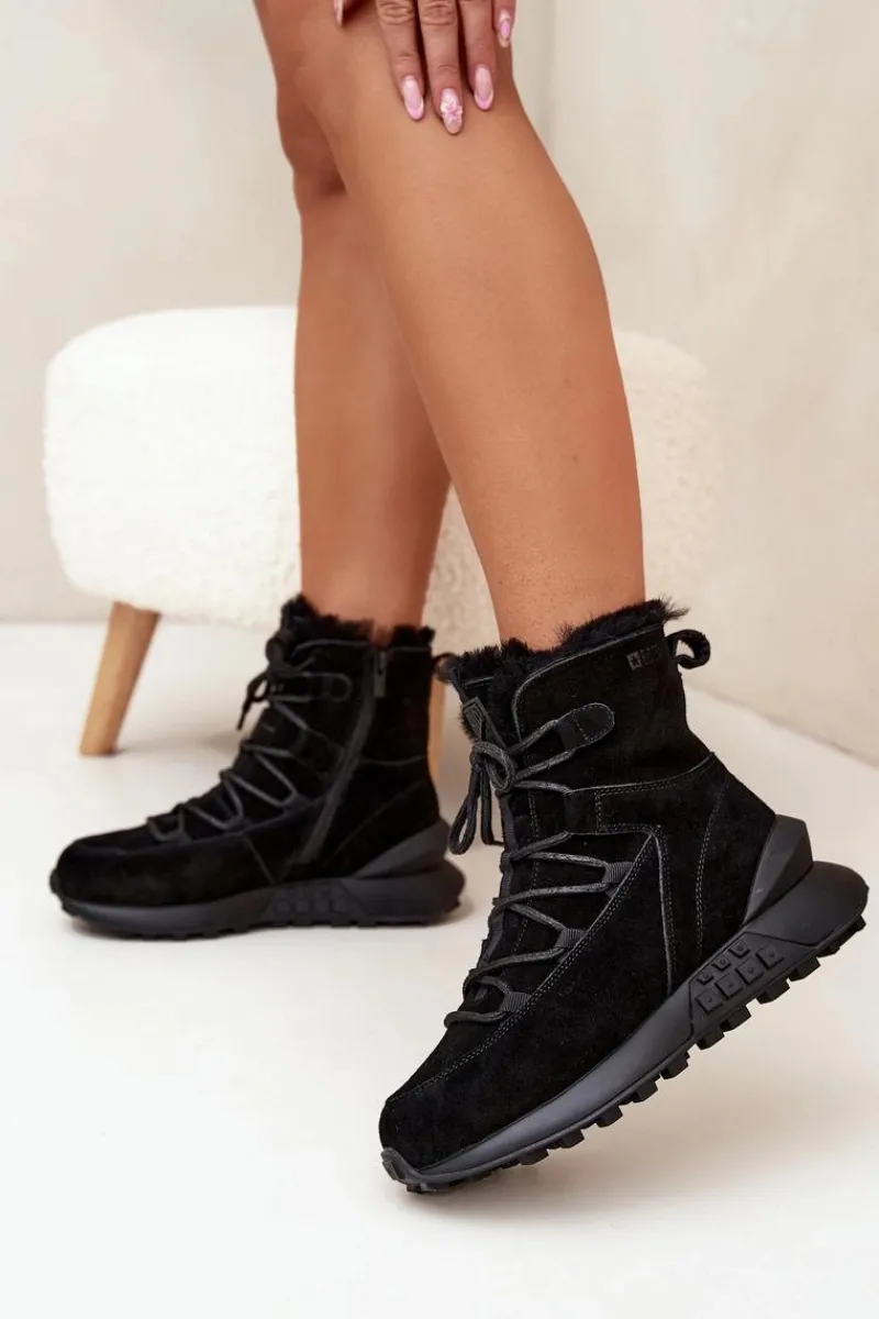 Online Big Star Shoes Zamszowe Śniegowce Damskie Z Futerkiem Big Star SS274319 Czarne Czarny