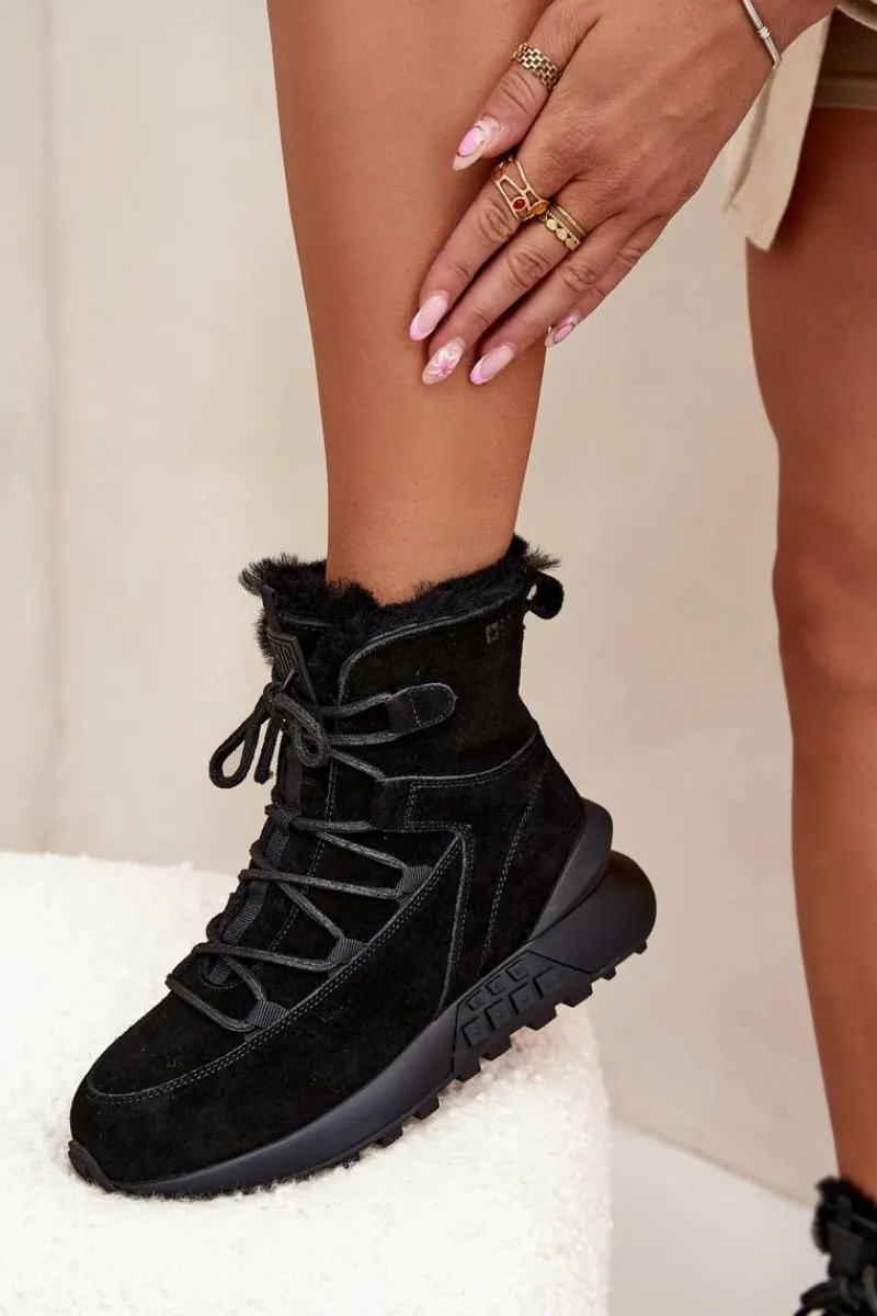 Online Big Star Shoes Zamszowe Śniegowce Damskie Z Futerkiem Big Star SS274319 Czarne Czarny