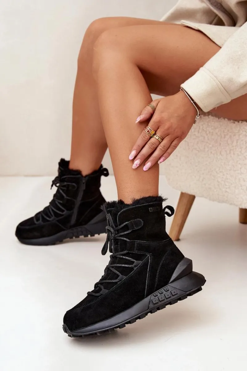 Online Big Star Shoes Zamszowe Śniegowce Damskie Z Futerkiem Big Star SS274319 Czarne Czarny