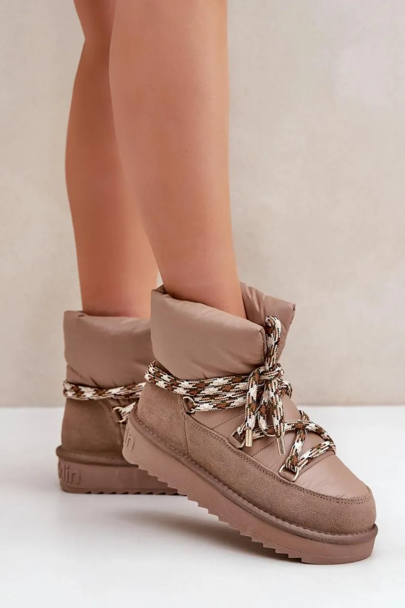 Sale Zamszowe Śniegowce Damskie Z Grubym Sznurowaniem DFSH375003 Taupe Damskie Śniegowce Damskie