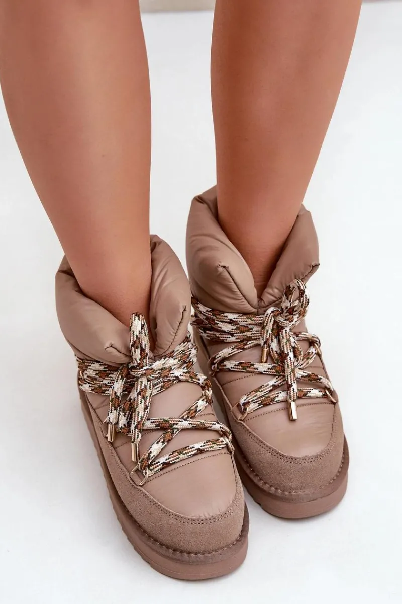 Sale Zamszowe Śniegowce Damskie Z Grubym Sznurowaniem DFSH375003 Taupe Damskie Śniegowce Damskie