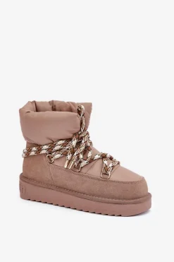 Sale Zamszowe Śniegowce Damskie Z Grubym Sznurowaniem DFSH375003 Taupe Damskie Śniegowce Damskie