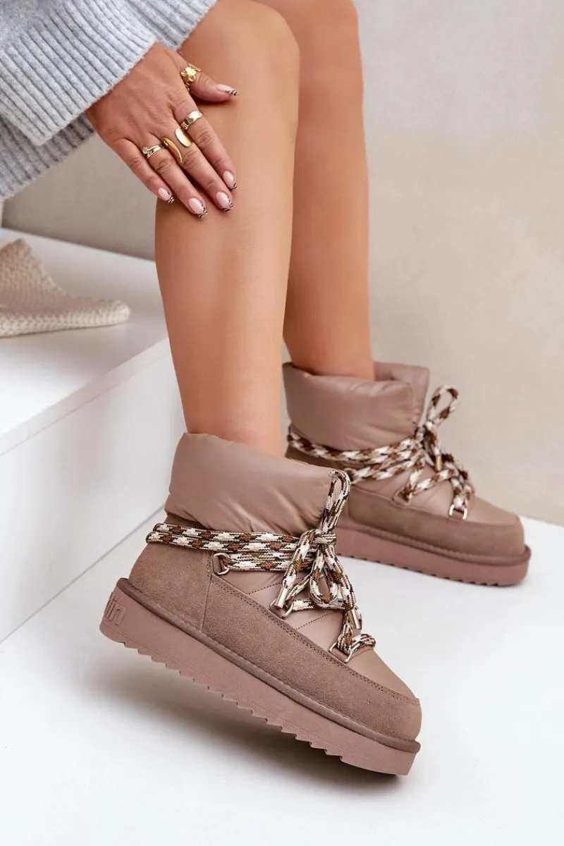 Sale Zamszowe Śniegowce Damskie Z Grubym Sznurowaniem DFSH375003 Taupe Damskie Śniegowce Damskie