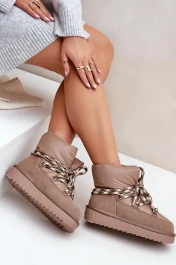 Sale Zamszowe Śniegowce Damskie Z Grubym Sznurowaniem DFSH375003 Taupe Damskie Śniegowce Damskie