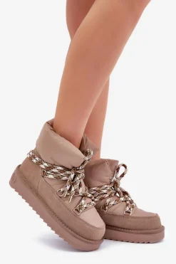 Sale Zamszowe Śniegowce Damskie Z Grubym Sznurowaniem DFSH375003 Taupe Damskie Śniegowce Damskie