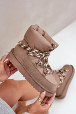 Sale Zamszowe Śniegowce Damskie Z Grubym Sznurowaniem DFSH375003 Taupe Damskie Śniegowce Damskie