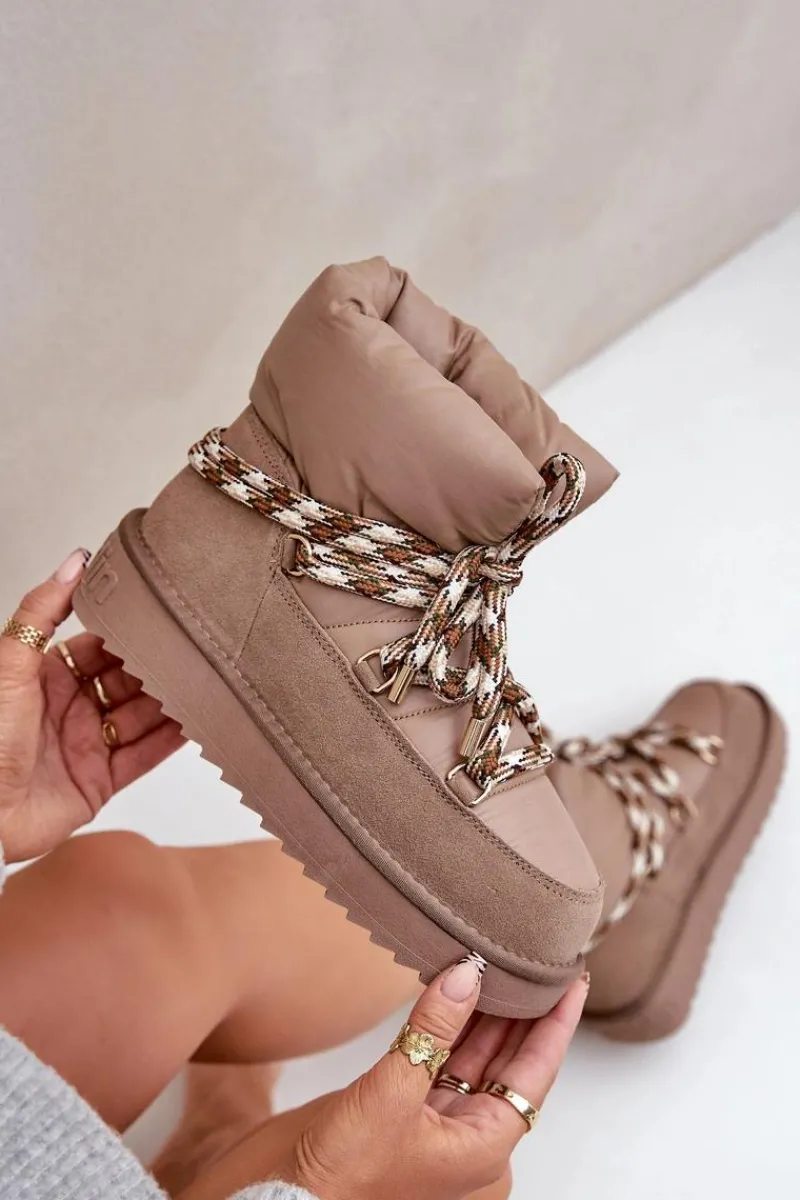 Sale Zamszowe Śniegowce Damskie Z Grubym Sznurowaniem DFSH375003 Taupe Damskie Śniegowce Damskie
