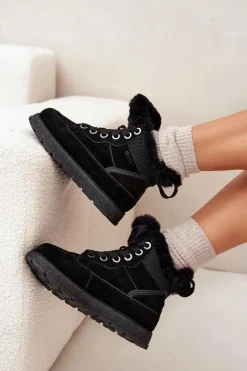 Zamszowe Śniegowce Trapery Damskie Na Platformie Z Futerkiem Big Star SS274369 Czarne Damskie Śniegowce Damskie