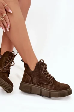 Clearance Zamszowe Niskie Botki Damskie Na Platformie Big Star SS274595 Brązowe Damskie Botki Ocieplane|Damskie Trapery