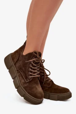 Clearance Zamszowe Niskie Botki Damskie Na Platformie Big Star SS274595 Brązowe Damskie Botki Ocieplane|Damskie Trapery