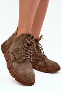 Botki Ocieplane|Damskie Trapery>Big Star Shoes Zamszowe Niskie Botki Damskie Na Platformie Big Star SS274594 Beżowe Beżowy