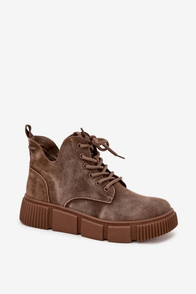 Botki Ocieplane|Damskie Trapery>Big Star Shoes Zamszowe Niskie Botki Damskie Na Platformie Big Star SS274594 Beżowe Beżowy