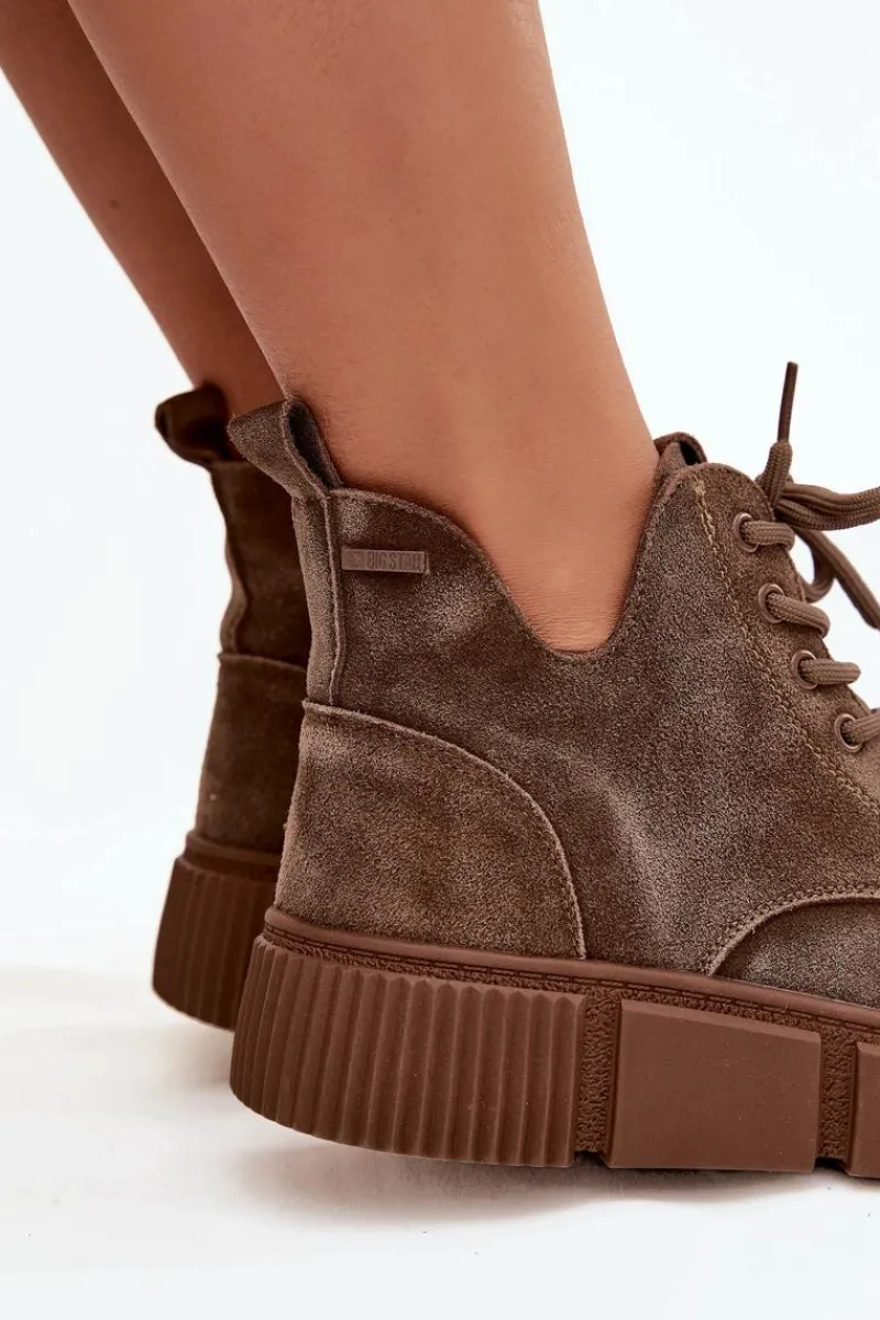 Botki Ocieplane|Damskie Trapery>Big Star Shoes Zamszowe Niskie Botki Damskie Na Platformie Big Star SS274594 Beżowe Beżowy