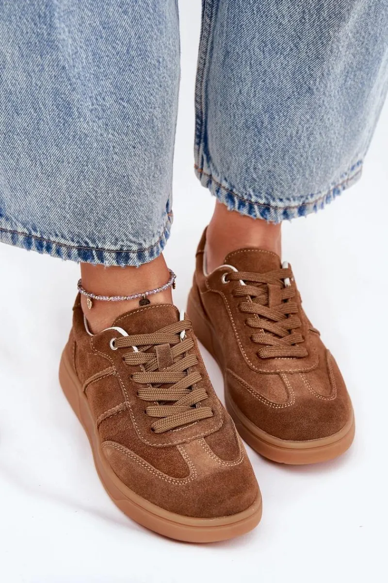 Sneakersy Damskie>Evento Zamszowe Niskie Sneakersy Damskie Brązowe Paliana