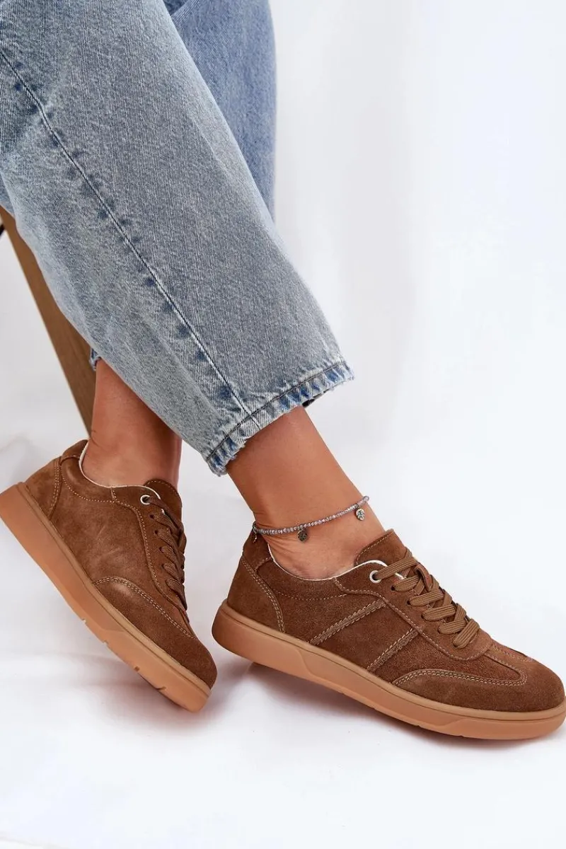 Sneakersy Damskie>Evento Zamszowe Niskie Sneakersy Damskie Brązowe Paliana