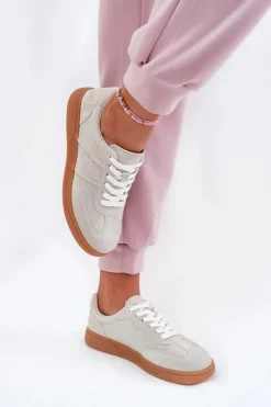 Sneakersy Damskie>Evento Zamszowe Niskie Sneakersy Damskie Szare Paliana Szary