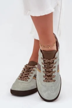 New Zamszowe Niskie Sneakersy Damskie Big Star SS274678 HI-POLY SYSTEM Miętowe Damskie Buty Sportowe Big Star|Sneakersy Damskie