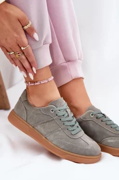 New Zamszowe Niskie Sneakersy Damskie Zielone Paliana Damskie Sneakersy Damskie