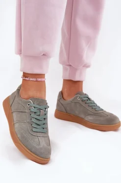 New Zamszowe Niskie Sneakersy Damskie Zielone Paliana Damskie Sneakersy Damskie