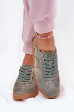 New Zamszowe Niskie Sneakersy Damskie Zielone Paliana Damskie Sneakersy Damskie