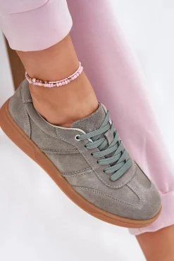 New Zamszowe Niskie Sneakersy Damskie Zielone Paliana Damskie Sneakersy Damskie