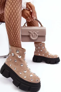 Botki Zimowe Damskie|Brązowe I Beżowe Botki><noscript><img width=