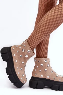 Botki Zimowe Damskie|Brązowe I Beżowe Botki><noscript><img width=