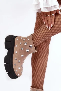 Botki Zimowe Damskie|Brązowe I Beżowe Botki><noscript><img width=