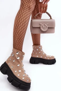 Botki Zimowe Damskie|Brązowe I Beżowe Botki><noscript><img width=