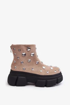 Botki Zimowe Damskie|Brązowe I Beżowe Botki><noscript><img width=