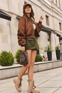 Best Zamszowe Ocieplane Botki Workery Na Płaskim Obcasie Beżowe Nacelle Damskie Botki Zimowe Damskie|Brązowe I Beżowe Botki