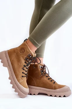 Big Star Shoes Zamszowe Ocieplane Botki Trapery Big Star KK274521 Beżowe