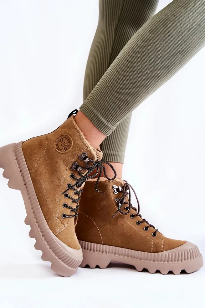 Big Star Shoes Zamszowe Ocieplane Botki Trapery Big Star KK274521 Beżowe