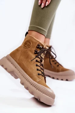 Big Star Shoes Zamszowe Ocieplane Botki Trapery Big Star KK274521 Beżowe